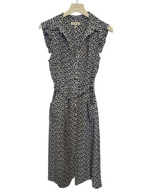Monteau Navy and White Printed Sleeveless Midi Dress**